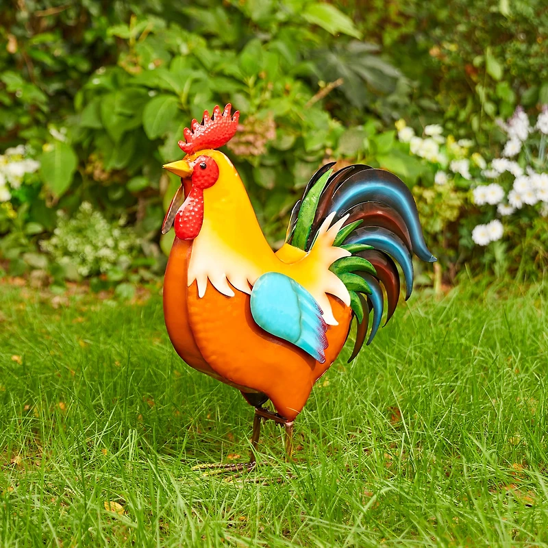 Glitzhome® 21" Vibrant Standing Metal Rooster Garden Statue