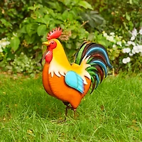 Glitzhome® 21" Vibrant Standing Metal Rooster Garden Statue
