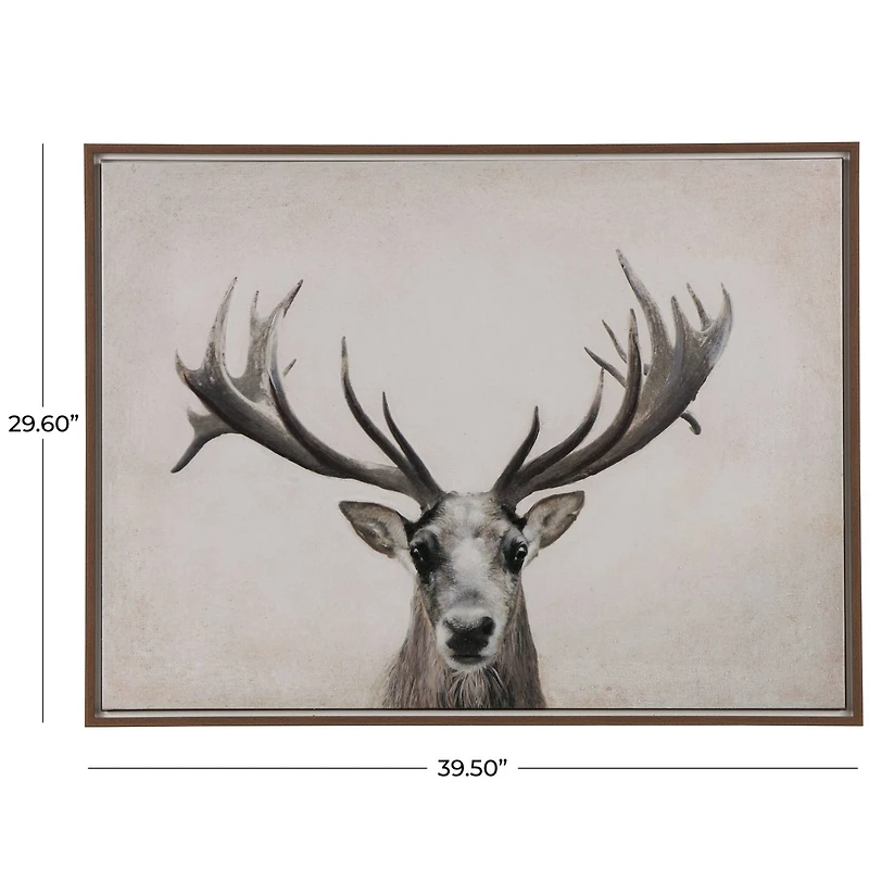 Brown Canvas Deer Gazing Framed Wall Art with Wood Frame
