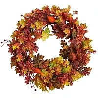 32" Oak Leaf, Berries & Pumpkin Artificial Autumn Wreath