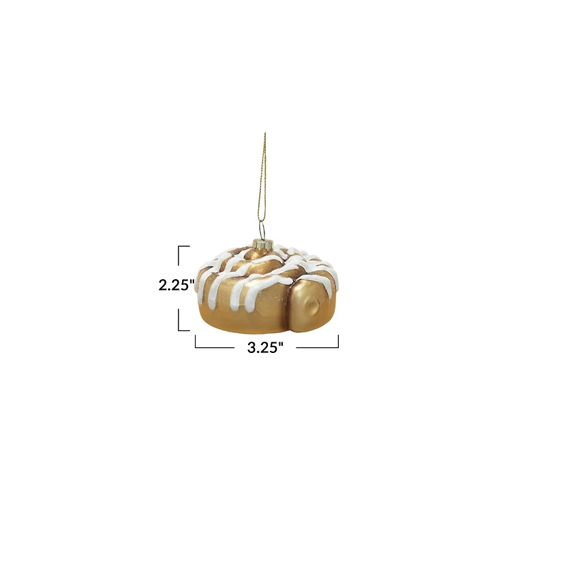 Hello Honey® 2.25" White & Gold Glass Cinnamon Roll Ornament with Glitter