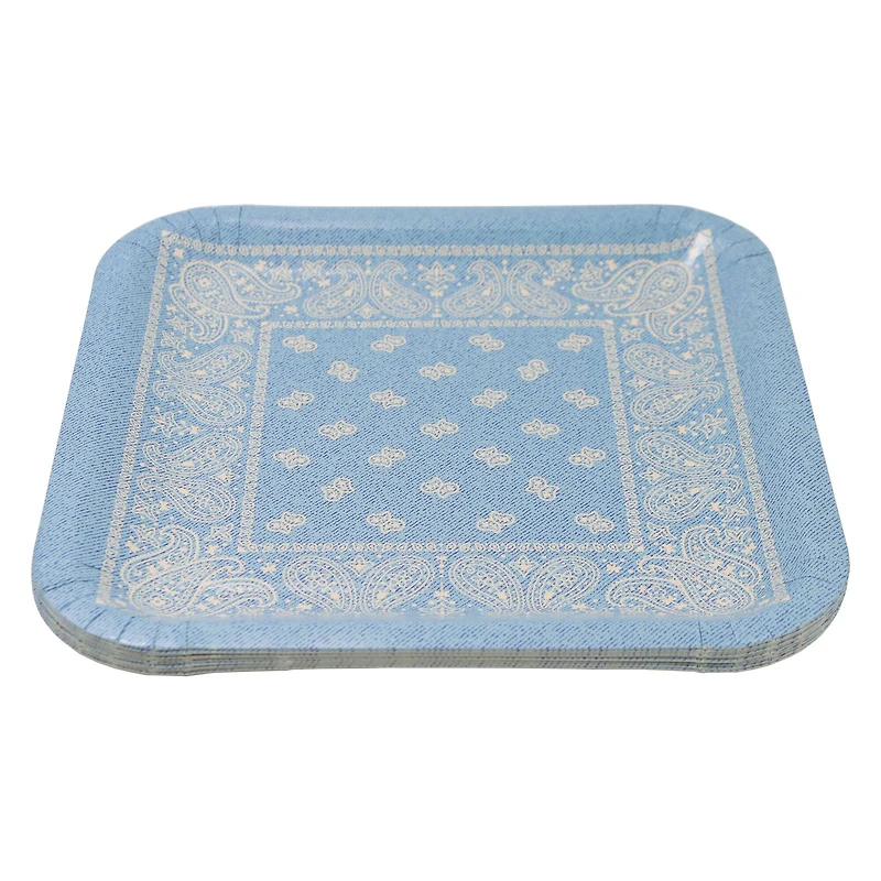 12 Packs: 10 ct. (120 total) 9" Square Blue Bandana Dinner Plates by Celebrate It™