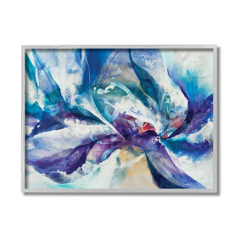 Stupell Industries Underwater Scene Abstract Swirling Blue Purple Details in Gray Frame Wall Art