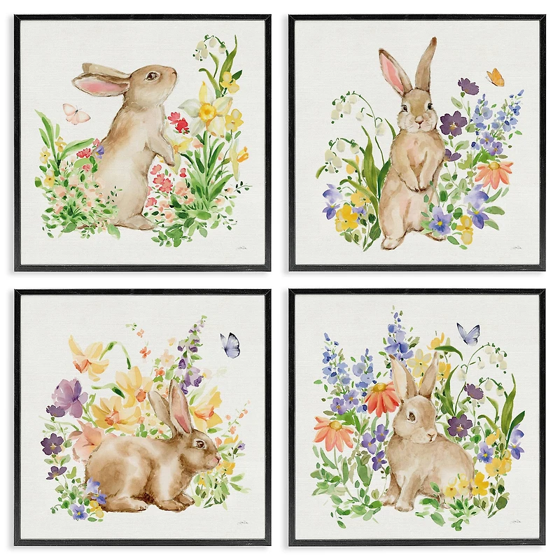 Stupell Industries Celebrate Spring Floral Bunnies Framed Giclée Wall Art Set