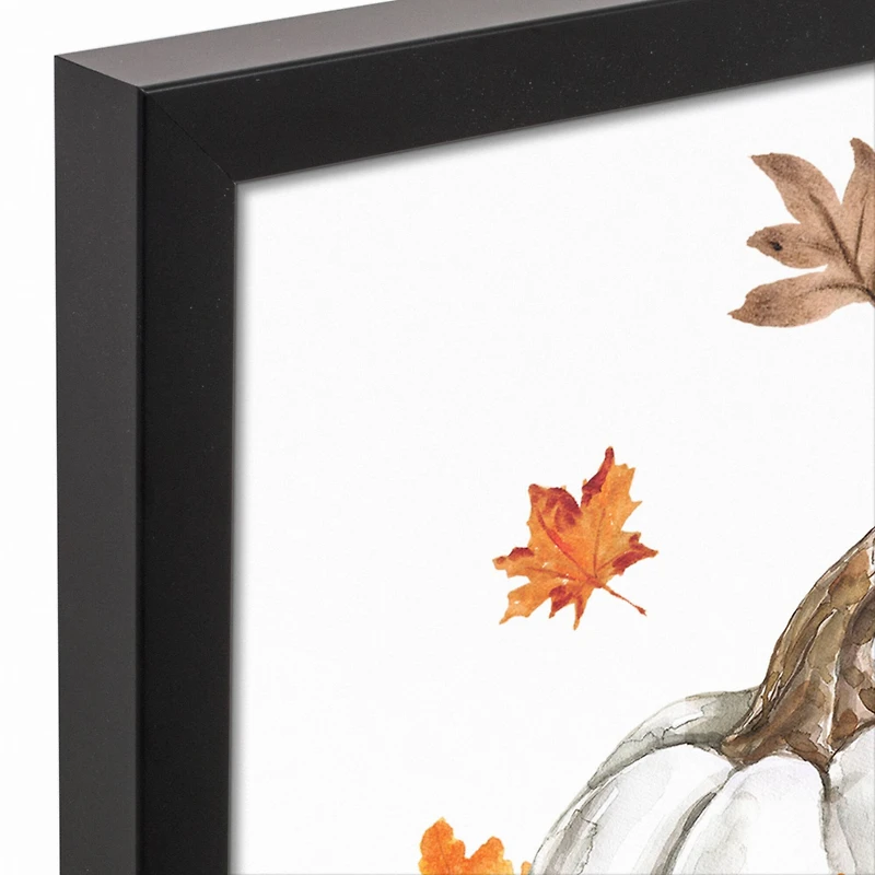 Kitty With Pumpkins Canvas Wall Art with Black Frame