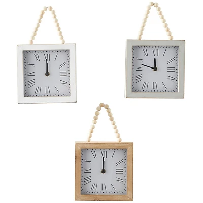 12" White Wood Wall Clock with Rope Strap Set