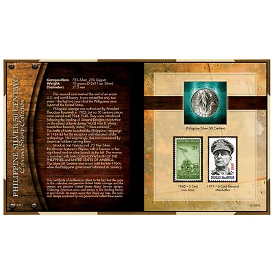 World War II Silver Philippines 50 Centavos Coin & Stamp Collection