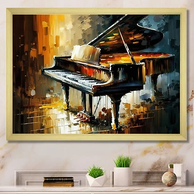 Designart 'Piano On Stage' Music Framed Canvas Wall Art