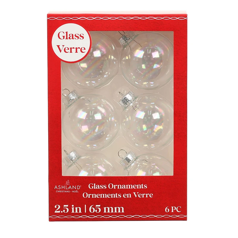 6 Pack 2.5" Iridescent Glass Ball Ornaments by Ashland