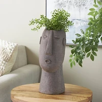 17" Textured Brown Woman Head Planter