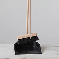 Hello Honey® Natural & Black Beech Wood Broom & Standing Metal Dust Pan Set