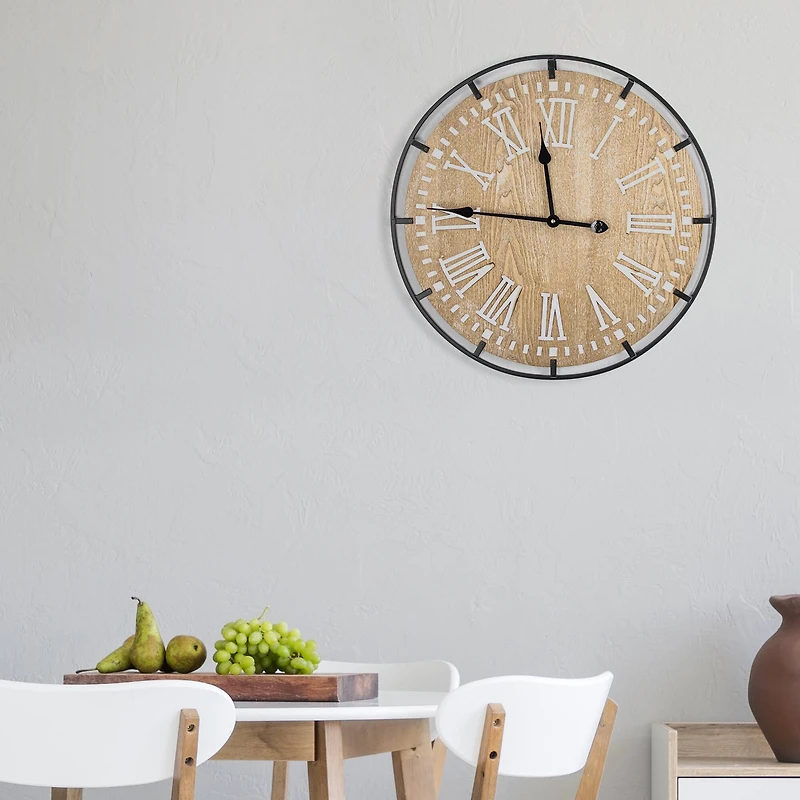 Rustic Whitewashed Wood and Metal Oversized Wall Clock 24"
