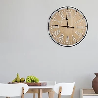 Rustic Whitewashed Wood and Metal Oversized Wall Clock 24"