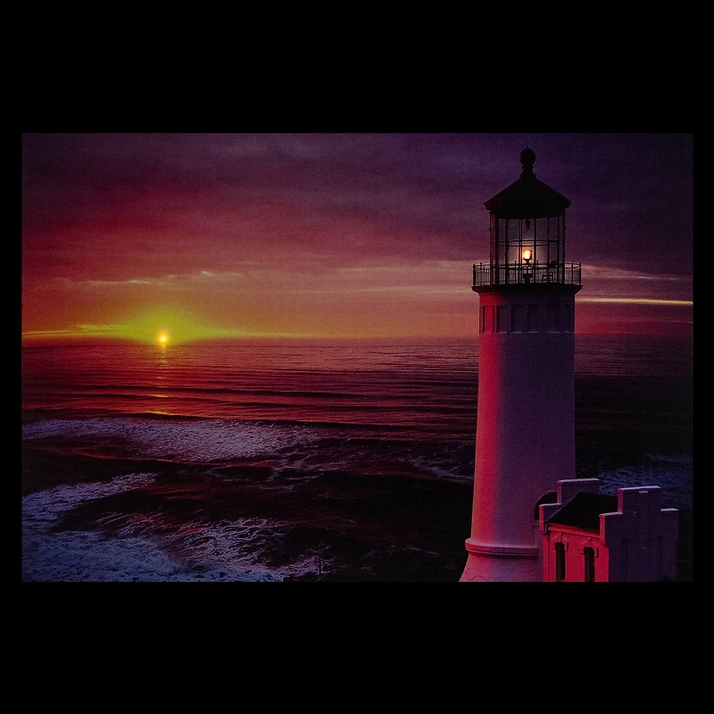 LED Sunset Lighthouse Scene Canvas Wall Art