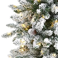 6.5ft. Pre-Lit Flocked Livingston Fir Pinecones Artificial Christmas Tree with Clear Warm LED Lights