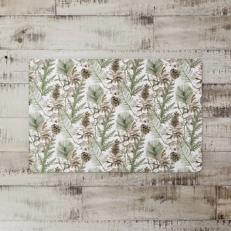 Pinecones & Greenery on White Floor Mat