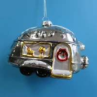 Teardrop Camper Glass Christmas Ornament - 4.25" - Silver