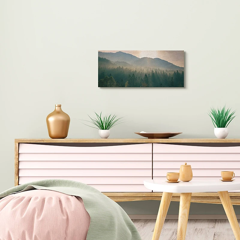 Stupell Industries Morning Sun over Misty Tree Forest Landscape Canvas Wall Art