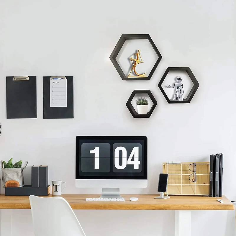Black Hexagon Floating Shelves Set