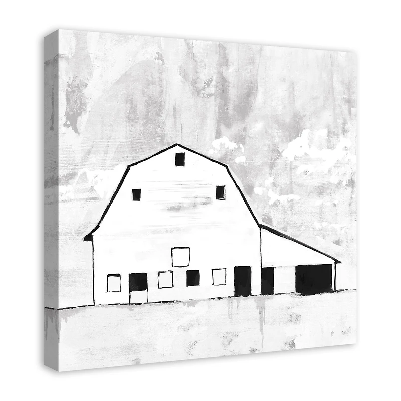 Black And White Distressed Barn 24" x 24" Canvas Wall Art