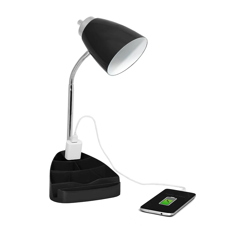 LimeLights 18.5" Gooseneck Desk Lamp with Tablet Stand and Charging Outlet