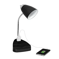 LimeLights 18.5" Gooseneck Desk Lamp with Tablet Stand and Charging Outlet