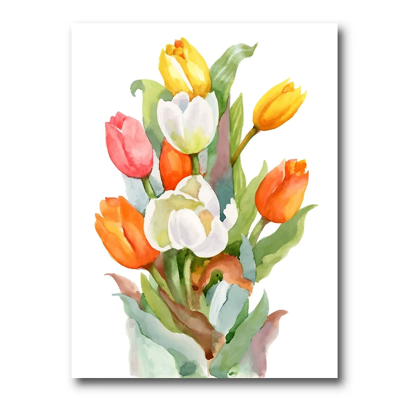Designart - Blooming White and Orange Tulips Flower