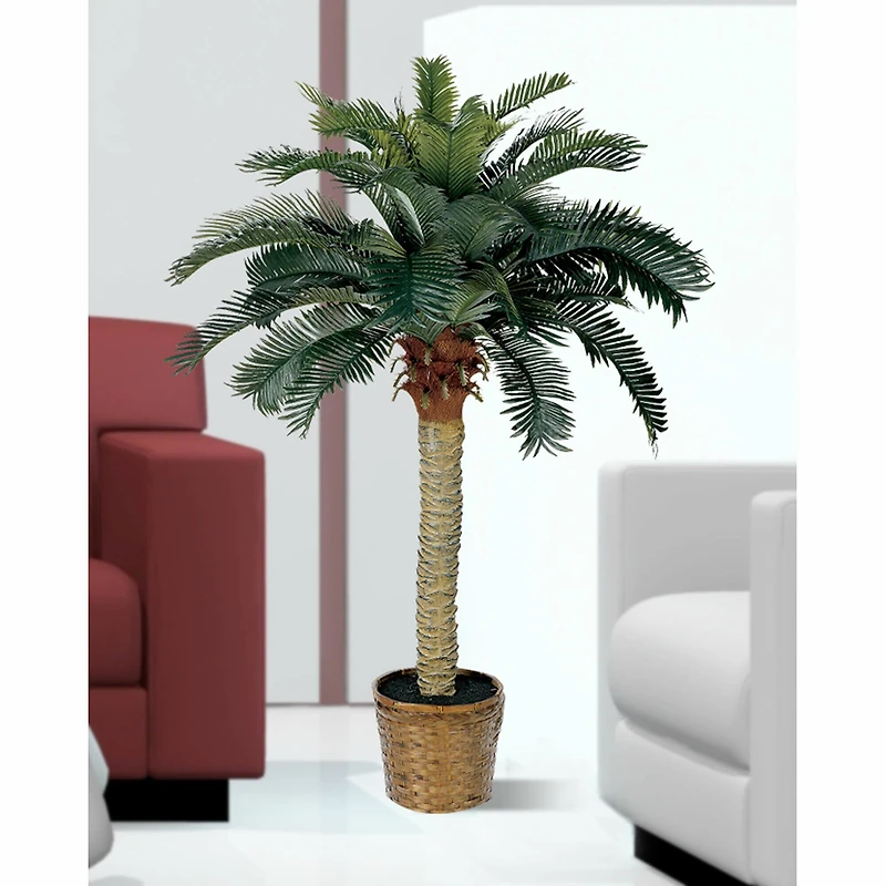 4ft. Sago Silk Palm Tree in Wicker Basket Pot