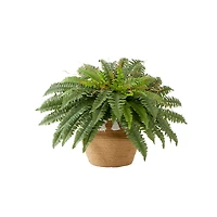 23" Artificial Boston Fern Plant in Handmade Jute & Cotton Basket with Tassels