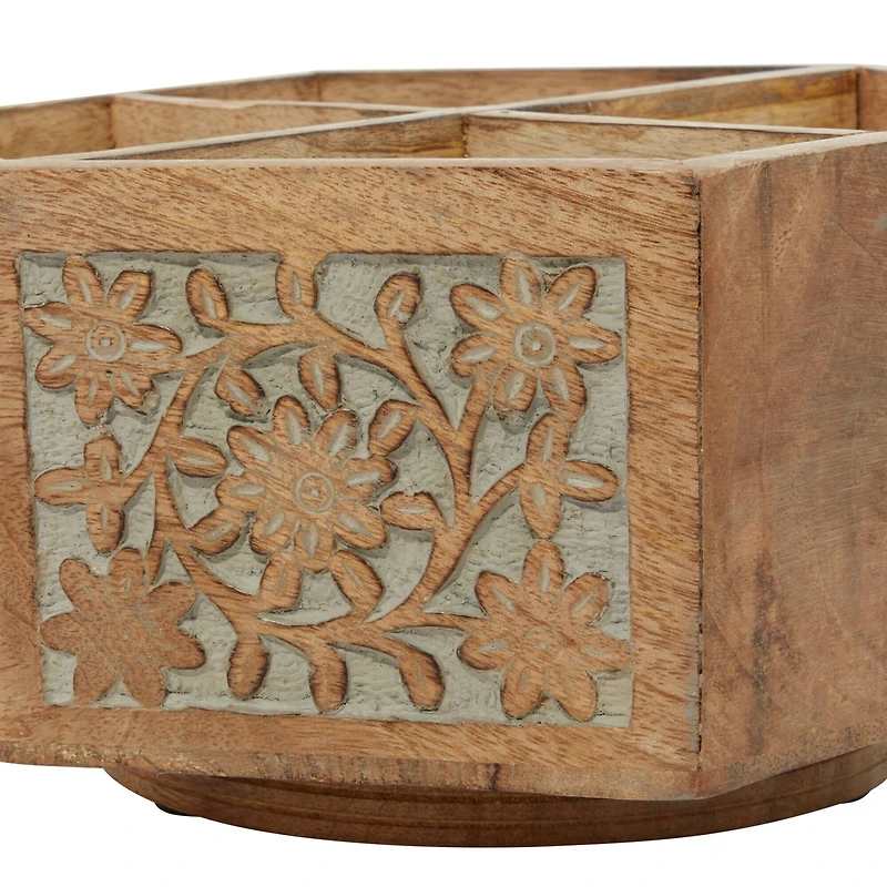 10" Natural Brown Wood Rustic Lazy Susan Caddy