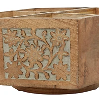 10" Natural Brown Wood Rustic Lazy Susan Caddy