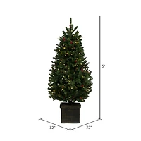 5ft. Pre-Lit Potted Mixed Berry Pine Artificial Christmas Tree, White LED Lights