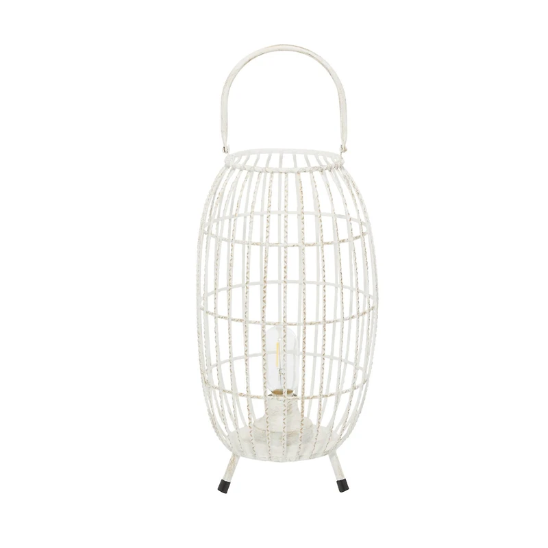 White Iron Modern Candle Holder Lantern, 16" x 9" x 9"