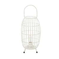White Iron Modern Candle Holder Lantern, 16" x 9" x 9"