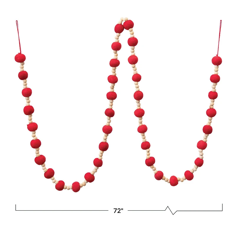 Hello Honey® 6ft. Red Wool Felt Balls & Wood Beads Garland