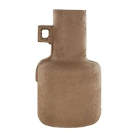 15.5" Brown Paper Mache Abstract Distressed Textured Vase with Geometric Handle