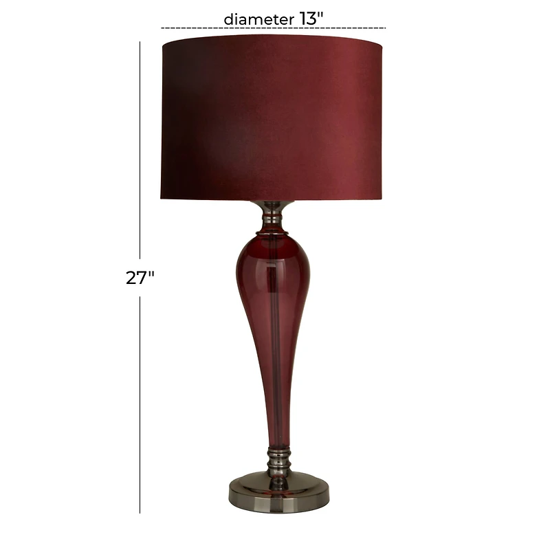 Red Velvet Glam Table Lamp, 27" x 13" x 13"