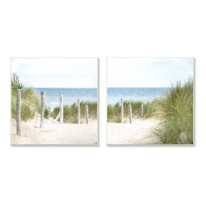 Stupell Industries Calm Coastal Beach Fence Nautical Landscape,12" x 12"