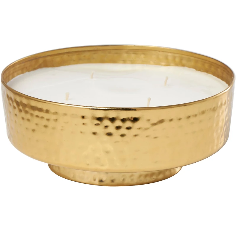 Egyptian Mint Scented 4-Wick Candle in Wide Hammered Gold Container Bowl