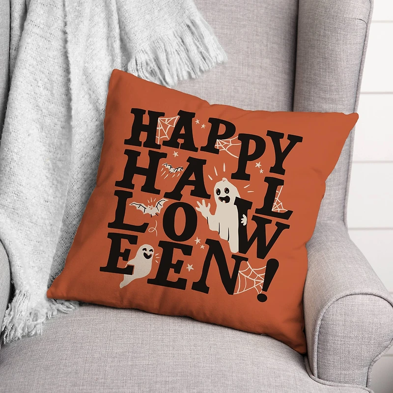 Happy Halloween Orange Throw Pillow
