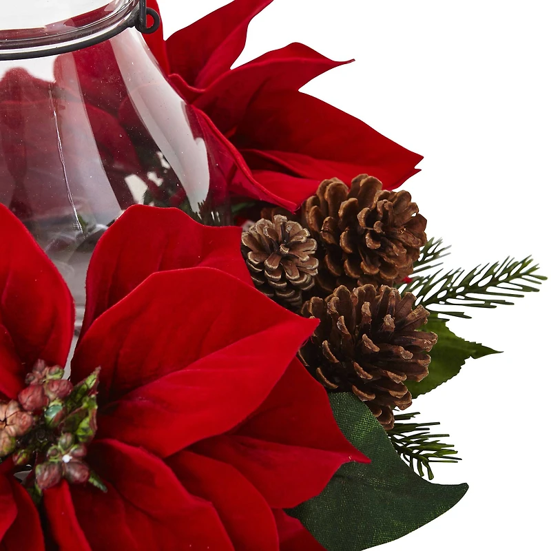 9" Red Poinsettia & Pinecone Candelabrum