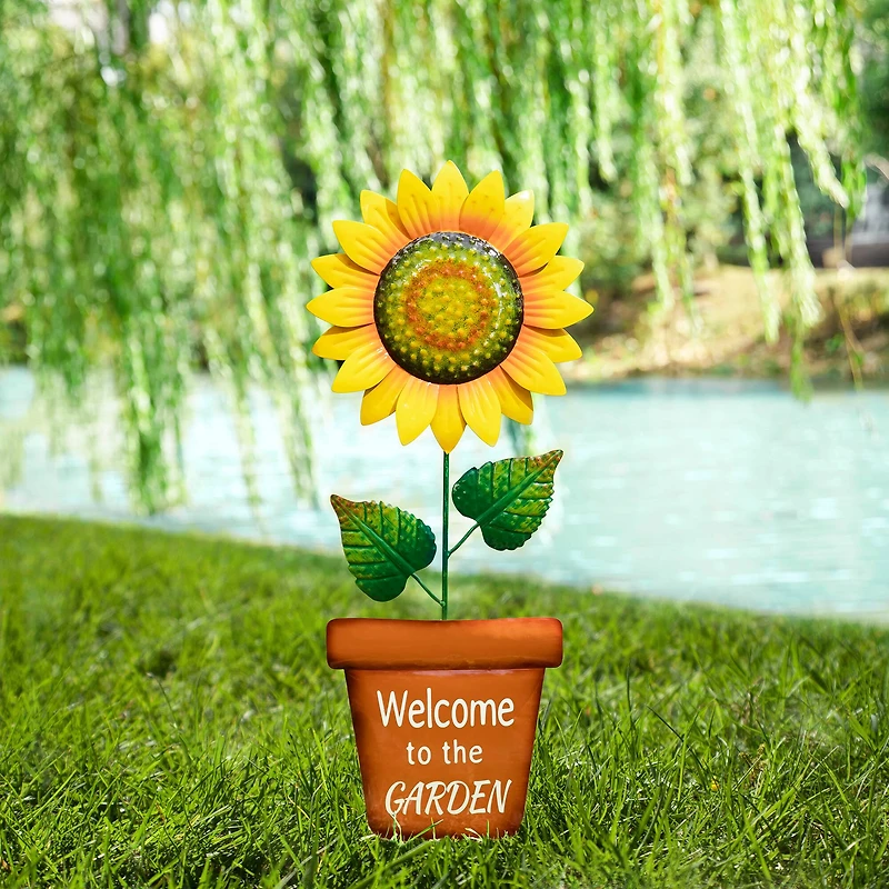 Glitzhome® 36" Welcome to the Garden Sunflower Yard Stake