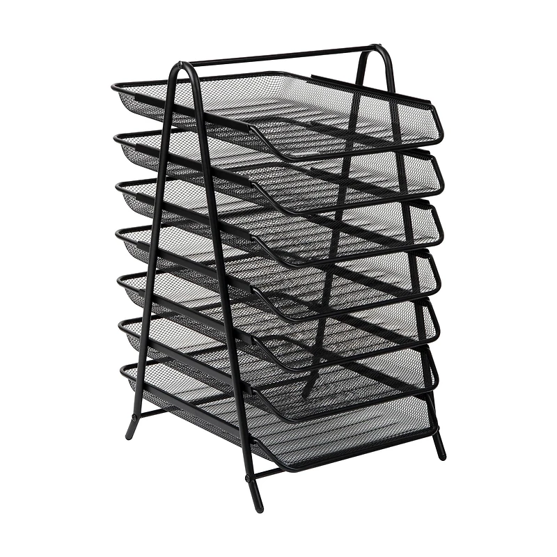 Mind Reader 7-Tier Paper Tray, Desktop Organizer, File Storage, Office, Metal Mesh, Black