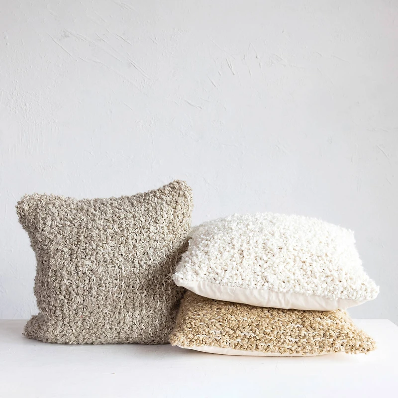 Hello Honey® 20" Tan Woven Cotton Blend Bouclé Pillow