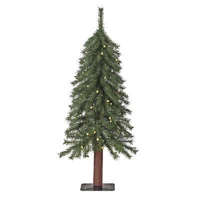 3ft. Mountain Fir Artificial Christmas Tree with Natural Wood Pole, Soft White LED Lights