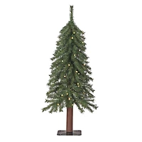 3ft. Mountain Fir Artificial Christmas Tree with Natural Wood Pole, Soft White LED Lights