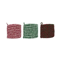 Hello Honey® 8" Red, Green & White Melange Cotton Crochet Pot Holders, 3ct.