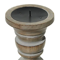 Light Gray Mango Wood Traditional Candle Holder Set