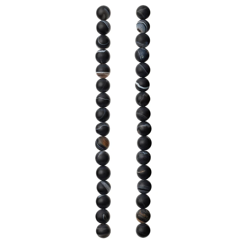 12 Pack: Matte Black & Brown Striped Agate Round Beads, 8mm by Bead Landing™