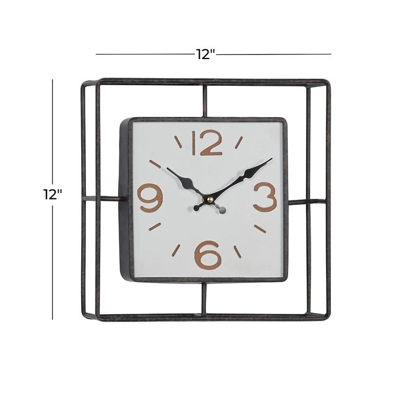 Black Contemporary Metal Wall Clock, 12" x 12"